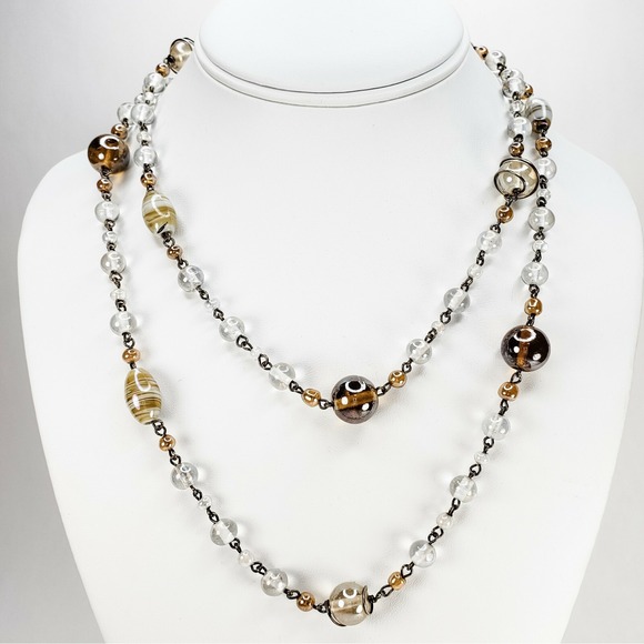 L.O.L. Vintage Jewelry - Glass Bead Twisted Wire Necklace Single Strand‎ 38 Inches